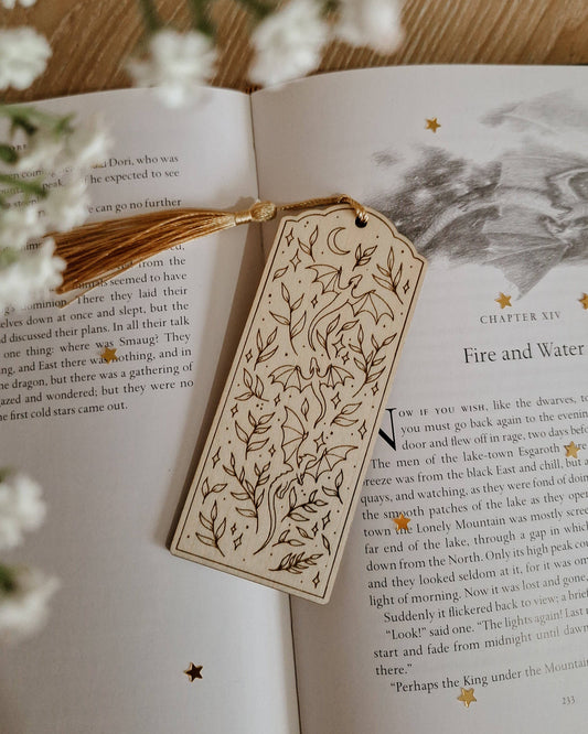 Wood engraved dragons bookmark