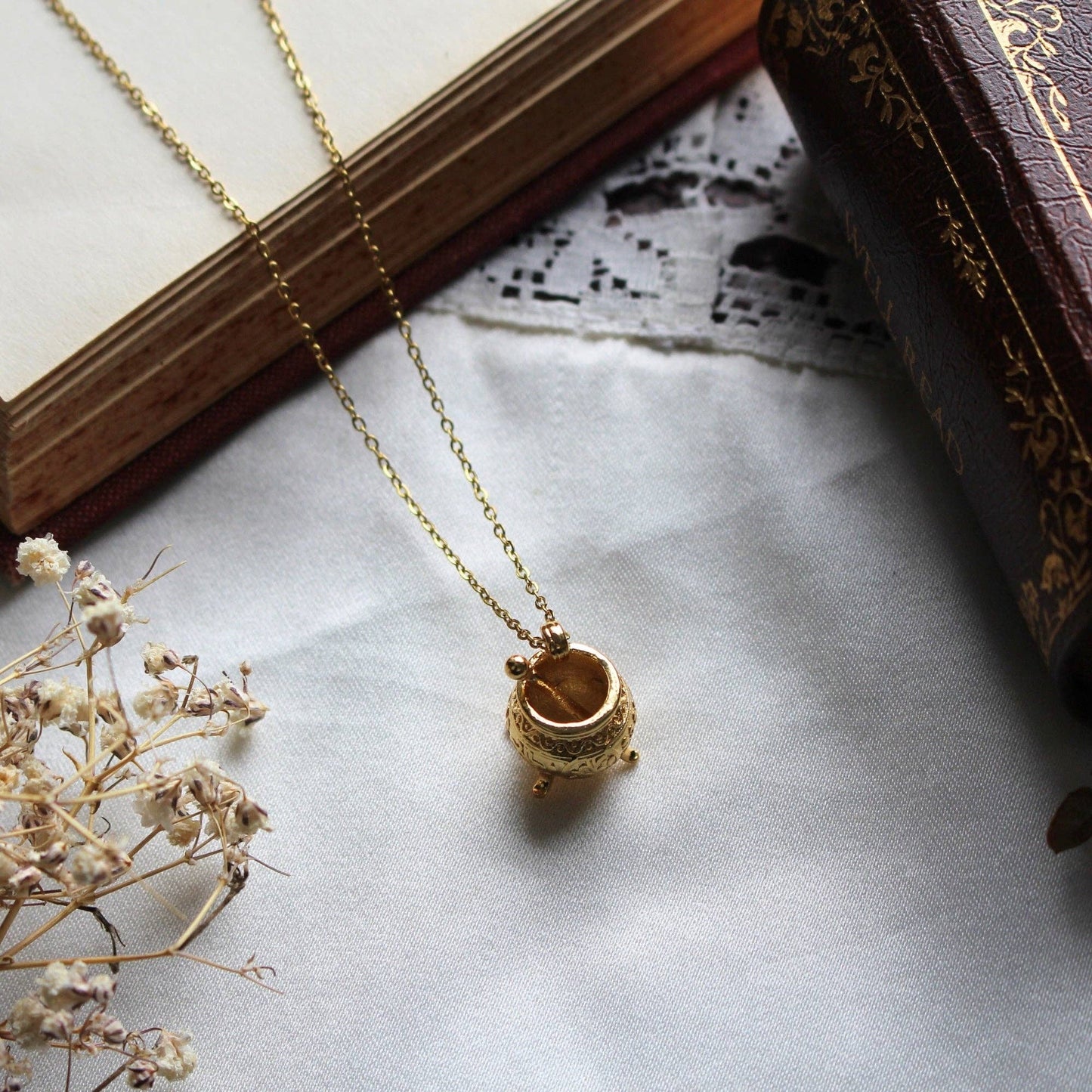 The Encyclopedia of Potion Making Gold Bookish Pendant Necklace